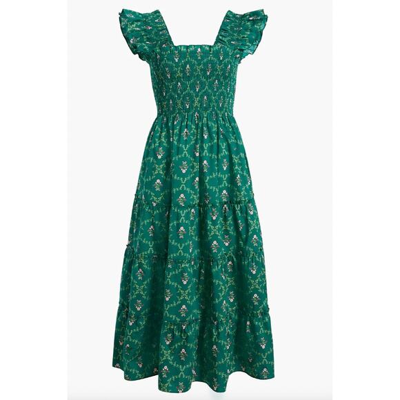 Hill House Ellie Nap Dress Emerald Green Trellis Large - Picture 1 of 3